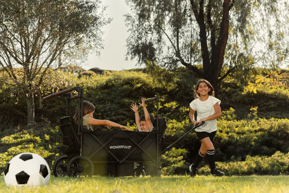 WonderFold X4R Push & Pull Quad Stroller Wagon – Stealth Black – 4 Seater
