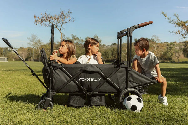 WonderFold X4R Push & Pull Quad Stroller Wagon – Stealth Black – 4 Seater