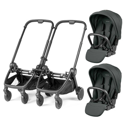 Black peg perego city loop twin 3 in 1 travel system with two detachable metal infant car seats and sleek modern design