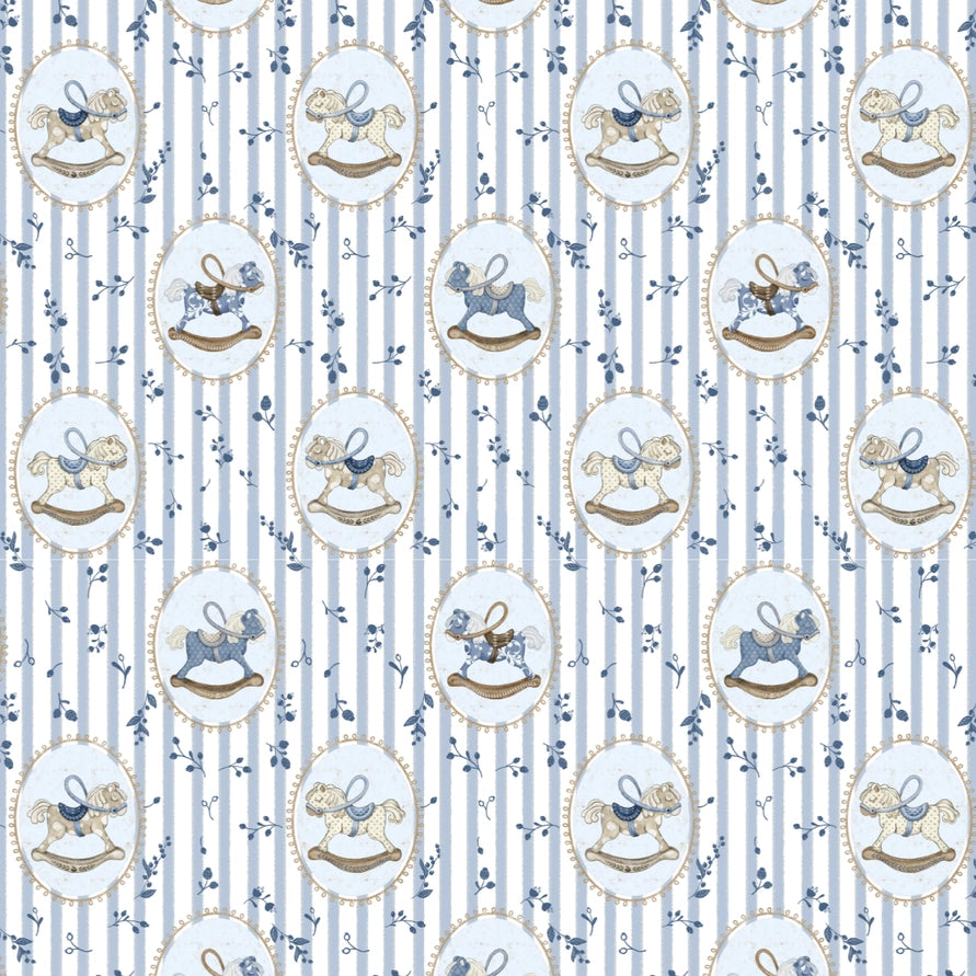 Blue Rocking Horse Organic Cotton Muslin Blanket