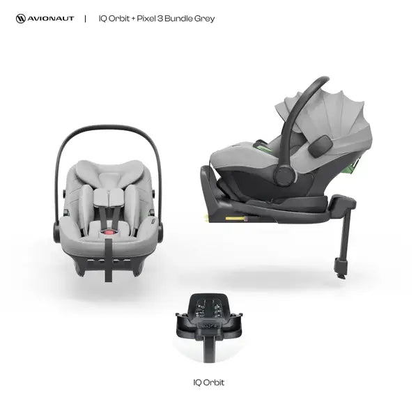 Avionaut Pixel 3 Infant Carrier & Orbit Isofix Bundle– Grey (40–86cm | 0–13kg)