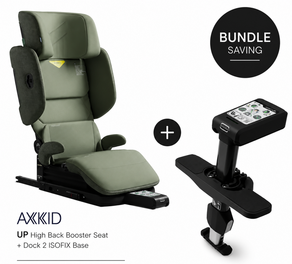 Axkid Up Nordic Bloom Green Bundle With Footrest – High Back Booster Seat (4–12 Years, 100–150 cm)