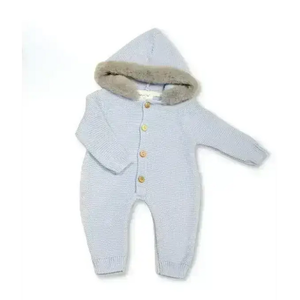 Just for Me Baby Blue Pram Suit with Faux Fur Hood