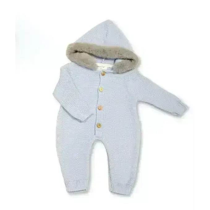 Just for Me Baby Blue Pram Suit with Faux Fur Hood
