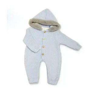 Just for Me Baby Blue Pram Suit with Faux Fur Hood