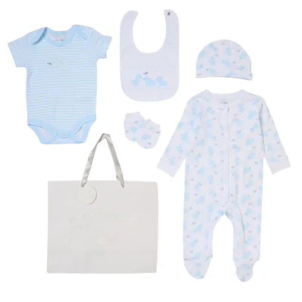 Baby Boys Blue & Ivory Dinosaur 5-Piece Layette Set