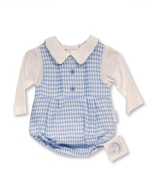 Baby Boys Blue & White Dogtooth Dungaree Set General My Little Chick   