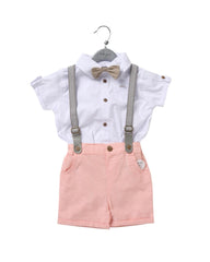 Baby Boys Blush & Grey Suspender Bow Outfit