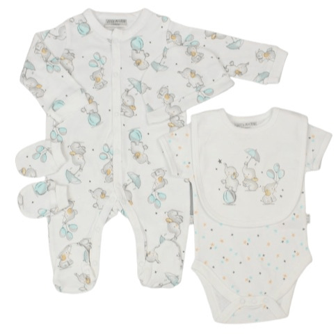 Baby Boys Circus Elephant Layette Set White & Blue  Baby Boutique 0-3  