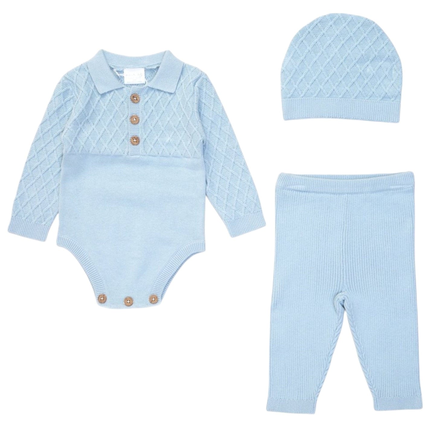 Baby Boys Light Blue Knitted 3-Piece Outfit Set rock a bye baby