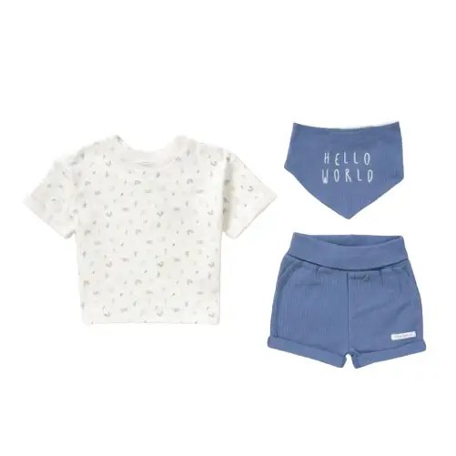 Baby Boy's Organic "Hello World" Ribbed Shorts Set Home Grown Baby