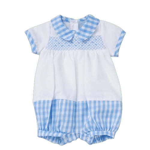 Baby Boys Smocked Gingham Blue & White Romper General rock a bye baby   