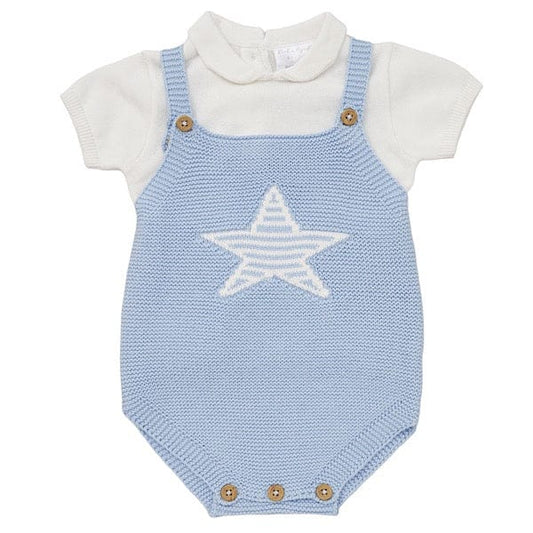 Baby Boys White & Blue Star 2pc Dungaree Set General rock a bye baby   