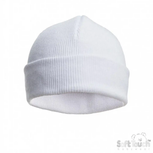 Baby Cotton Beanie Hat - White General soft touch