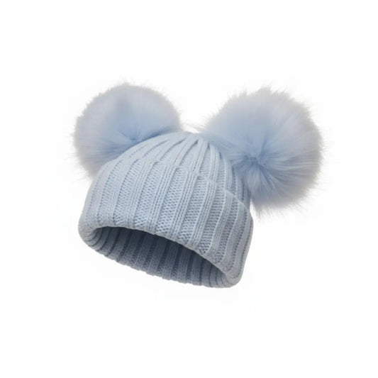 Baby Double Fur Pom Pom Hat in Blue - General