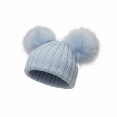Baby Double Fur Pom Pom Hat in Blue