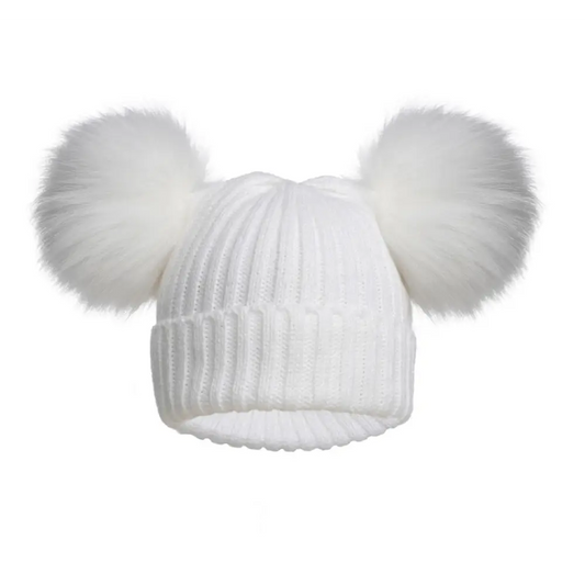 Baby Double Fur Pom Pom Hat in White General soft touch   