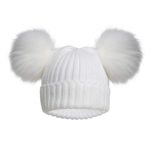 Baby Double Fur Pom Pom Hat in White General soft touch   