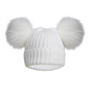Baby Double Fur Pom Pom Hat in White General soft touch   