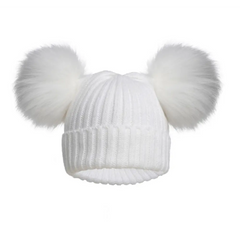 Baby Double Fur Pom Pom Hat in White