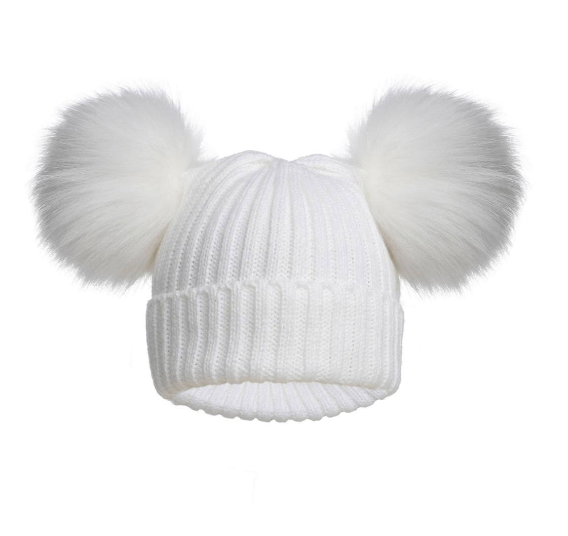 Baby Double Fur Pom Pom Hat in White General soft touch   