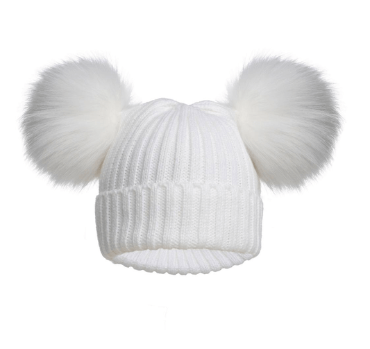 Baby Double Fur Pom Pom Hat in White General soft touch   