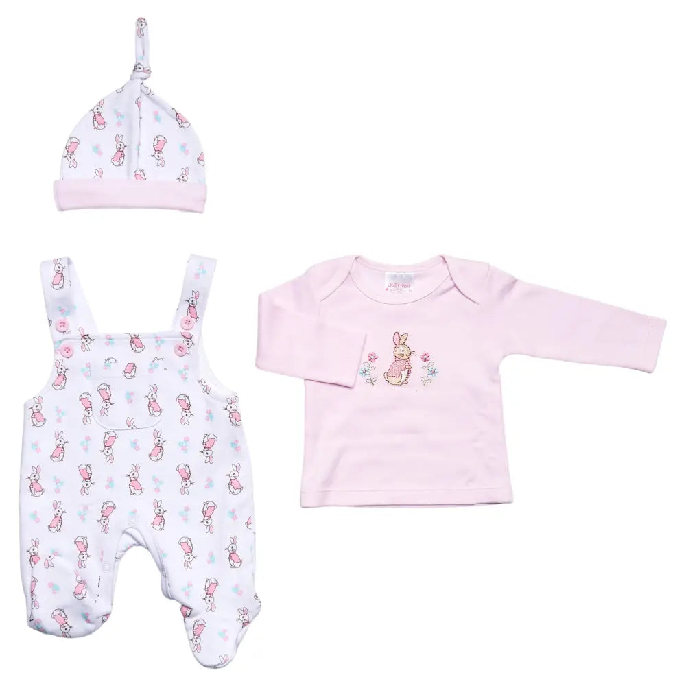 Baby Girls Bunny Dungarees Set in white and Pink General Just Too Cute
