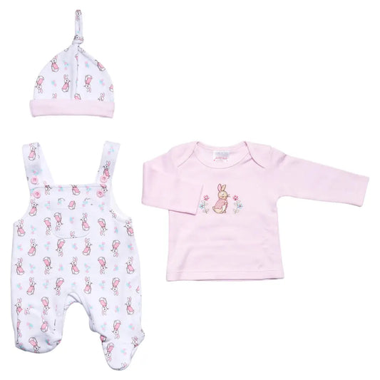 Baby Girls Bunny Dungarees Set in white and Pink General Just Too Cute
