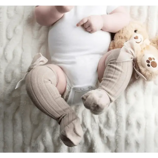 Baby Girls Camel Knee High Velvet Bow Socks General soft touch   