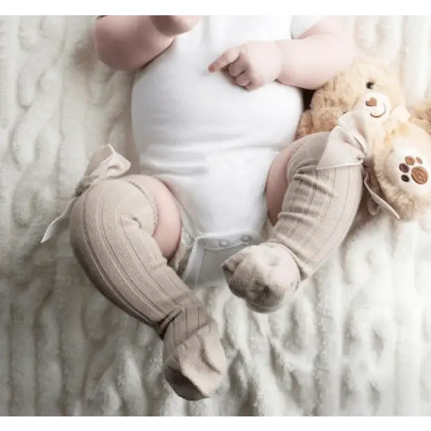 Baby Girls Camel Knee High Velvet Bow Socks General soft touch   