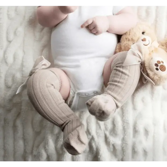 Baby Girls Camel Knee High Velvet Bow Socks General soft touch   