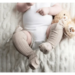 Baby Girls Camel Knee High Velvet Bow Socks