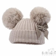 Baby Girls Camel Velvet Double Pom Pom Hat