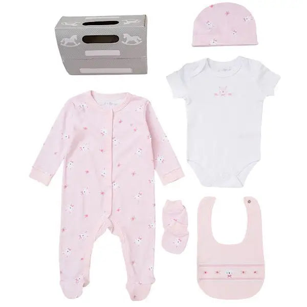 Baby Girls Ivory Pink Bunny 5PC Layette Set - General