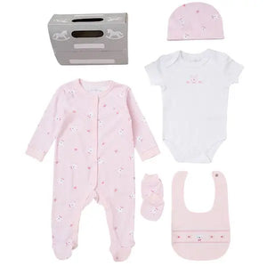 Baby Girls Ivory Pink Bunny 5PC Layette Set - General