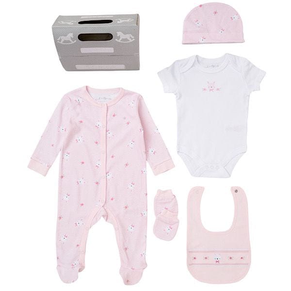 Baby Girls Ivory Pink Bunny 5PC Layette Set General rock a bye baby