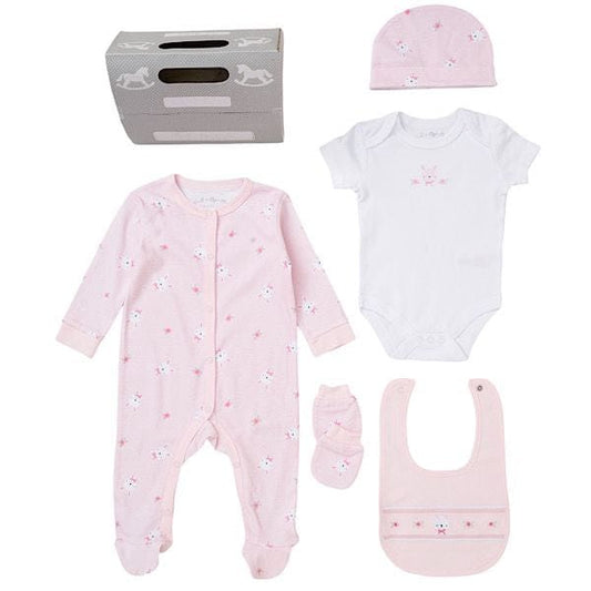 rock a bye baby General Baby Girls Ivory Pink Bunny 5PC Layette Set