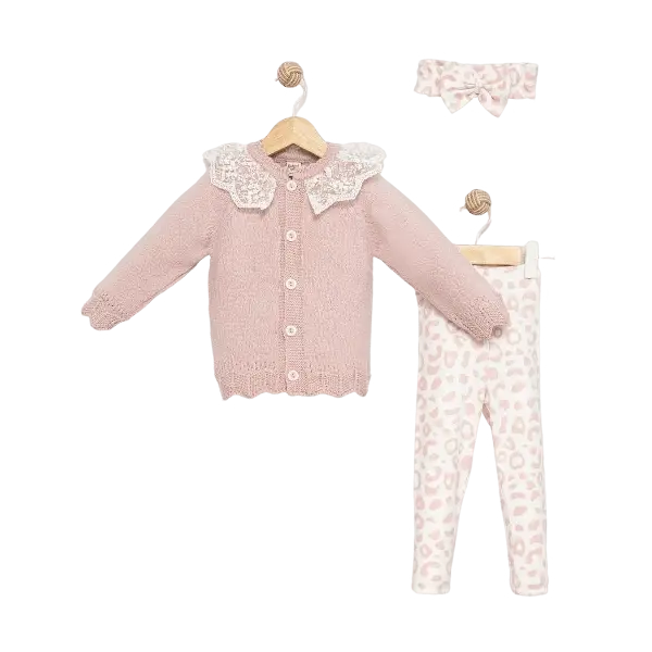 Baby Girls Lace Cardigan and Trouser Set with Headband Baby My