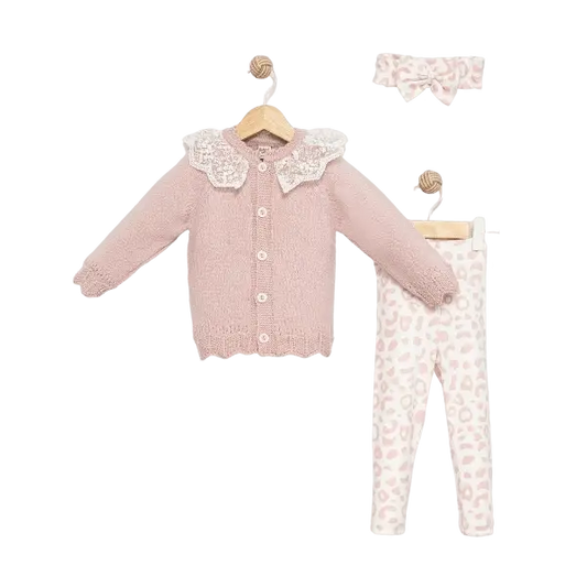 Baby Girls Lace Cardigan and Trouser Set with Headband Baby My