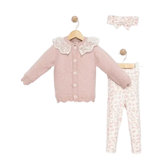 Baby Girls Lace Cardigan and Trouser Set with Headband
