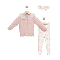 Baby Girls Lace Cardigan and Trouser Set with Headband