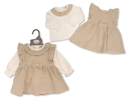 Baby Girls Muslin Bow Dress Set in Beige General Just for Me   