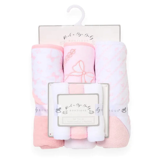Baby Girls Wash Cloth and Hooded Towel Set - Bows
