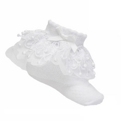 Baby Girls White Bell Lace Frilly Ankle Socks