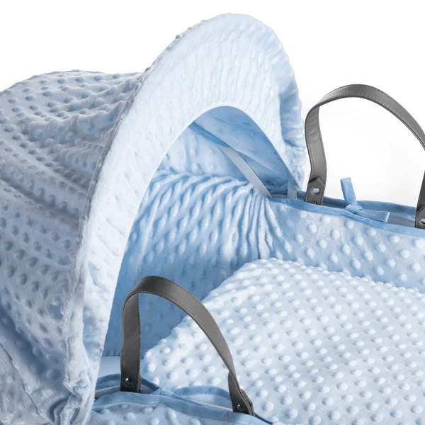 Baby Grey Wicker Moses Basket in Blue Dimple By Clair De Lune  Clair De Lune   