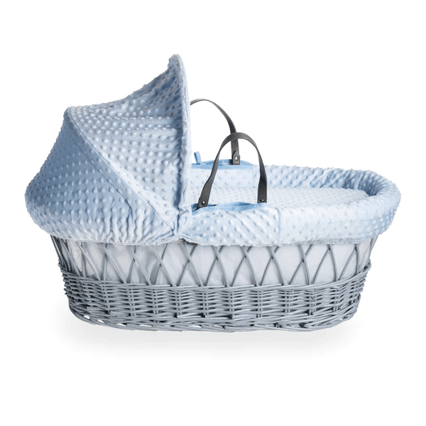 Baby Grey Wicker Moses Basket in Blue Dimple By Clair De Lune  Clair De Lune   