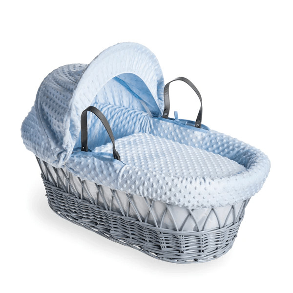 Baby Grey Wicker Moses Basket in Blue Dimple By Clair De Lune  Clair De Lune   