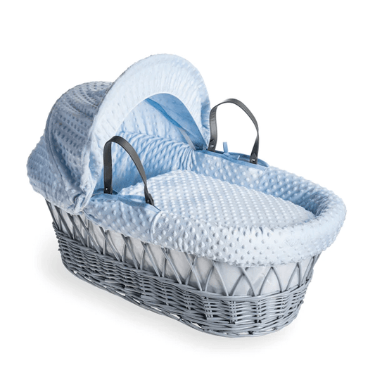 Baby Grey Wicker Moses Basket in Blue Dimple By Clair De Lune  Clair De Lune   