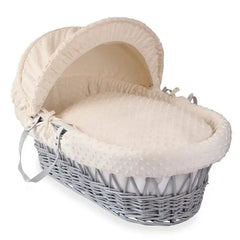 Baby Grey Wicker Moses Basket in Cream Dimple By Clair De Lune
