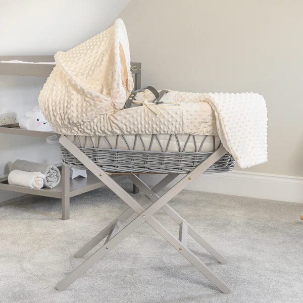 Baby Grey Wicker Moses Basket in Cream Dimple By Clair De Lune  Clair De Lune   